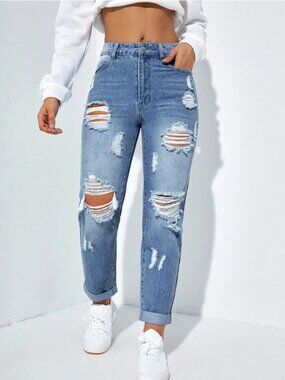 Essnce Distressed sz Small 4 Demi Curve Classic Jeans High Waist Ripped Faded